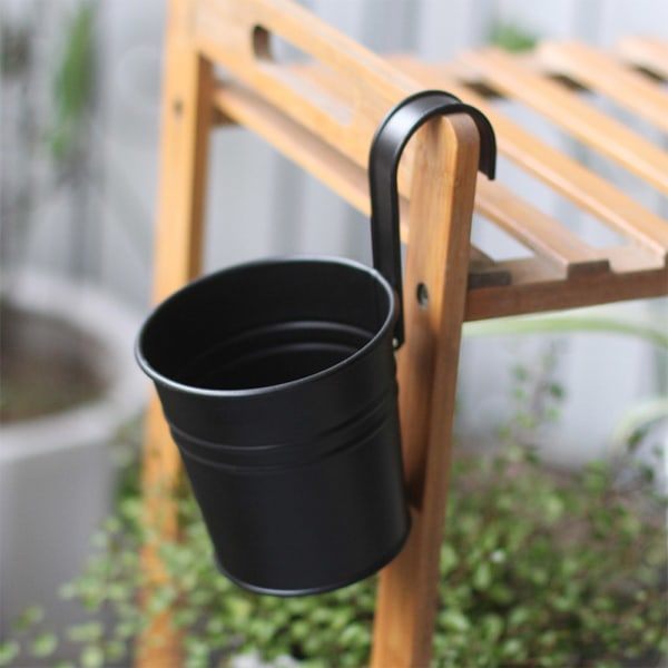 Metall J?rn Blomma V?ggh?ngande Flower s Pot Hook Hink Pl?t Gar Black Onesize