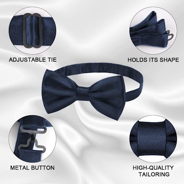 Herr Bow Tie, Klassisk ensfarvet butterfly til mænd, Satin Tux Bow Tie, Justerbar formel butterfly til fest, bryllup 3pcs-Navy blue