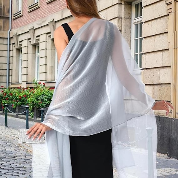 Dam Scarves Sjal Mjukt Mode Silkeslen Satin Sjal för Brud Brudtärna Bröllop Kväll Fest Formell Bal Scarves Silver Gray