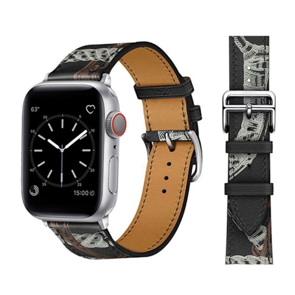 Läderarmband för Apple Watch band 44mm 45mm 42mm 41mm 40mm 38mm Single Tour klockarmband armband iWatch serie 3 4 5 6 SE 7 band 18 svart full print 18 black full print For 42mm 44mm 45mm