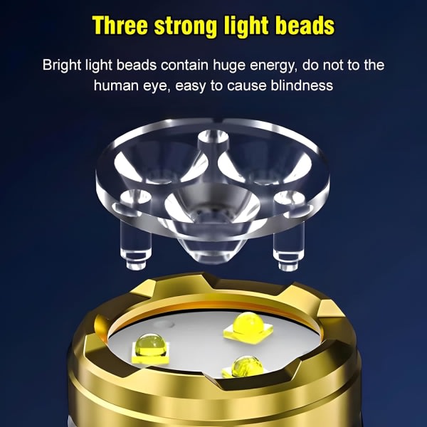 Three-Eyed Monster Mini Ficklampa - Uppladdningsbar ficklampa med hög lumen - 5 lägen, 10 timmars körtid Silver
