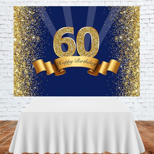 Tillykke med 60-års fødselsdag Fotobaggrund Marineblå og Glitter Guld Tres år gammel Baggrund Glimtende 60-års Jubilæums Festdekorationer Foto 7x5ft