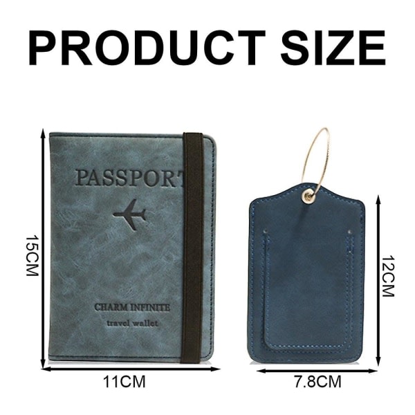 Cover, Pu-läder etui Organizer for pass, kreditkort, boardingkort (plånbok+tagg) blå 13,7*10,5cm