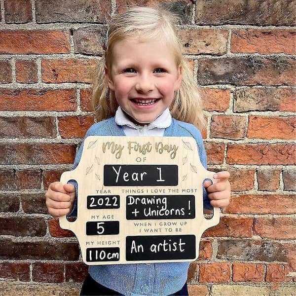 First Day of School Sign - Reusable Memory Board with Handle Starts School Daycare Preschool