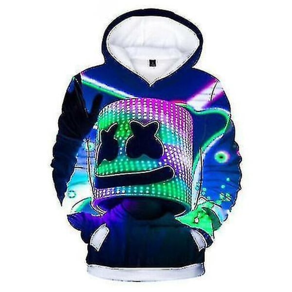 Barn Marshmello Neon Dj 3d-tryckt Hoodies Sweatshirt Coat Pullover Blå 160cm (9-10 år)