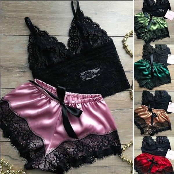 Stilig Sling Sexy Kostyme Gjennomsiktig Sexy Pyjamas for Kvinner Jenter Mørkegrønn Dark green 2XL