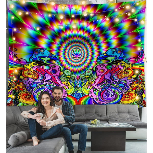 CDQ Färgglad psykedelisk gobeläng, hängande tyg, hängande bild, digitaltryck, hängande tyg, dekorativ duk - 150 * 130, slipad ullduk