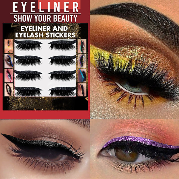 4 par glitter eyeliner och ögonfransdekaler, återanvändbar set blå