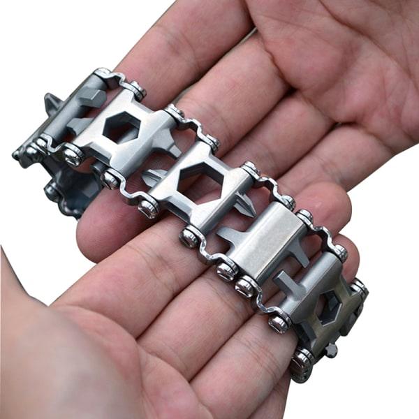 29-in-1 Multitool-armband, multifunktionellt reparationsarmband, rostfritt stål, silver
