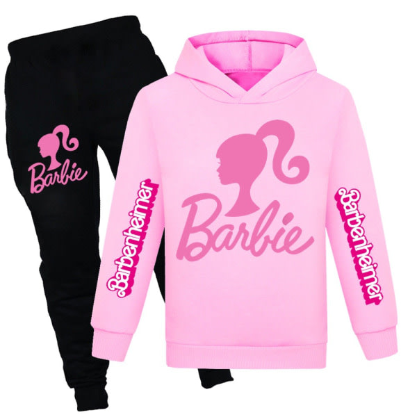 Barn Barbie Cosplay Plysch Hettegenser Jacka Tecknad Byxa Sett rosa 130cm