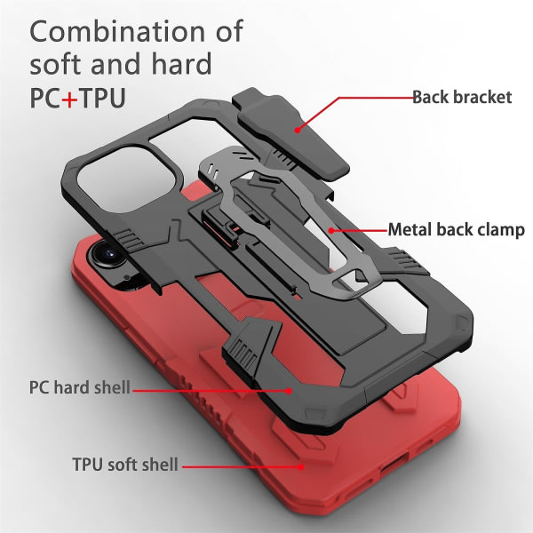 Machine Armor Warrior Pc + Tpu telefontaske til Iphone 14 Rød ingen