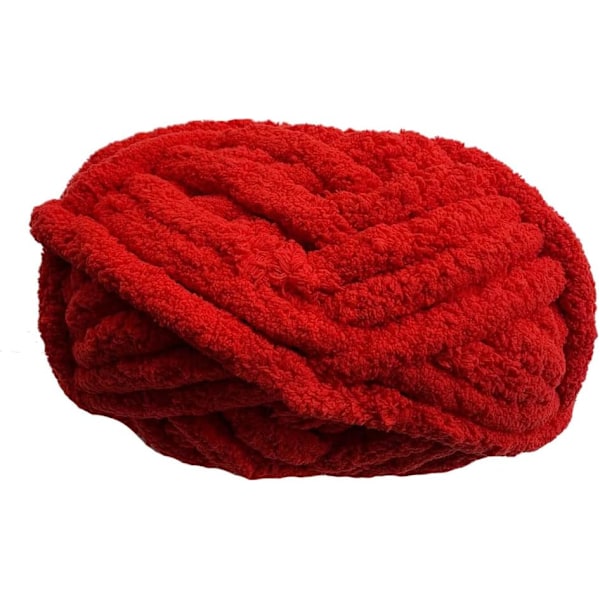 Chunky Knit Chenille-garn til håndstrikkede tæpper, superblødt, stort jumbogarn, rødt Red