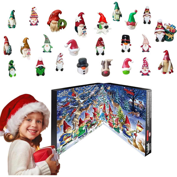 2024 Julemandsnisse Adventskalender med 24 Styk Nissefigurer til Samling, Juletema 24 Dages Nedtælling Blind Box (ysj)