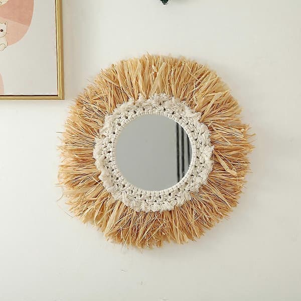 Vävd Bomullsrepspegel Vägg Boho Rotting Sminkspegel Dressing Hängande Speglar Vardagsrum Sovrum Badrum Dekoration_tfrf