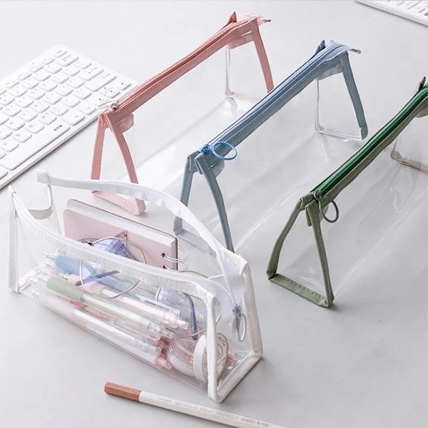 Transparent pennfodral med stor kapacitet, enkel pennväska, Kawaii kosmetikaväska, skolmaterial, kontorsmaterial Pink