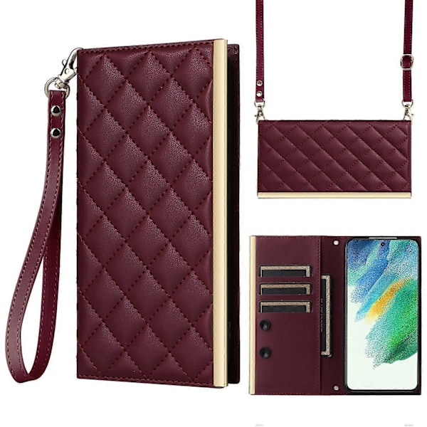 Lærfutteral med sugekopp og 3 kortlommer for Samsung Galaxy S21 FE 5G [HK] Style C Style C Multicolor
