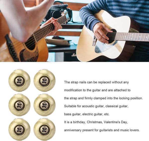 6 stycken gitarrremspännen - Gitarrremsknappar - Slät järnfäste - Ukulele ändstift - Lätt att installera - Antikbrons