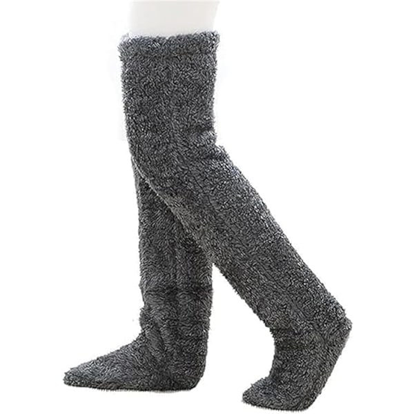 Teddy Legs Strømper, Hyggelige Strømper, Over Knæ Høje Fuzzy Plys Tøfler Strømper, Varme Over Knæ Sko, Fuzzy Ben, Lange Fuzzy Strømper navy grey