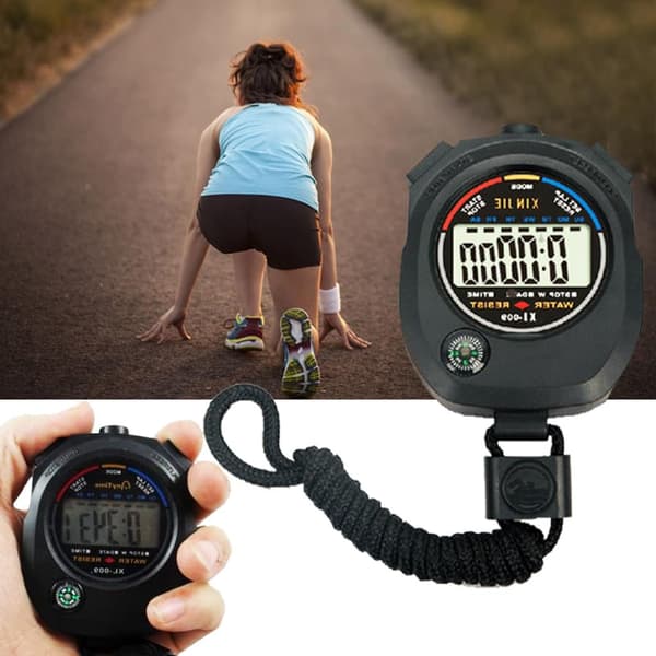 Professional Multifunctional Digital Sports Stopwatch, Black, 1/100 Second Split Timing With Date Time Alarm, Ergonomically Designed For