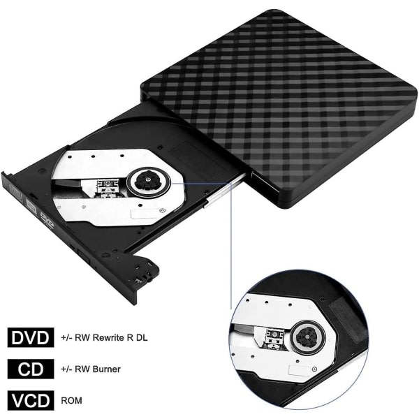 Fyrkantigt mønster USB3.0 ekstern optisk enhed dvd-afspiller