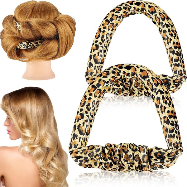2 st Hair Curl Ribbon No Heat Curler Naturligt, Leopardmönster