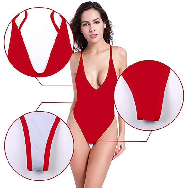 CDQ V-ringad ryggløs Monokini Stringbaddräkt for kvinner Red MCDQ