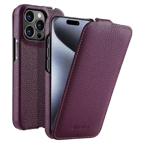 MELKCO Etui til iPhone 15 Pro Litchi Tekstur Vertikal Flip Ægte Læder+PC-beskyttelse Multicolor Style E_tfrf Multicolor Style E