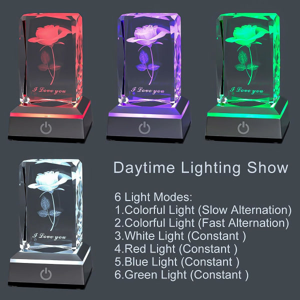 3D Rose Krystal Multifarvet Natlampe - Jeg Elsker Dig Decolamp - Perfekt Thanksgiving Julgaveidéer