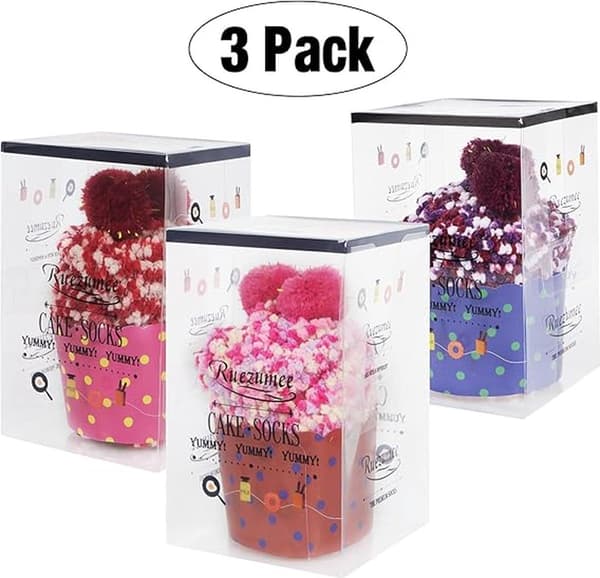 DIY Presentstrumpor för kvinnor, 3 par (röd, rosa, lila), plyschiga vintertofflor med presentförpackning