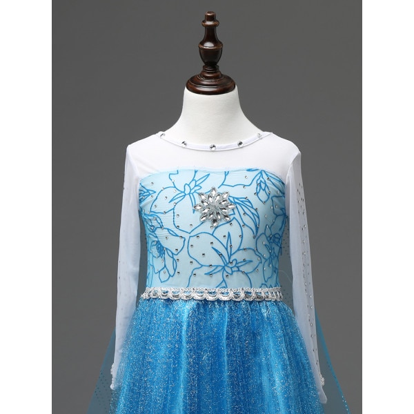 Prinsessklänning + Handskar/Stöd/Tiara/Fläta Mörkblå 130 cm