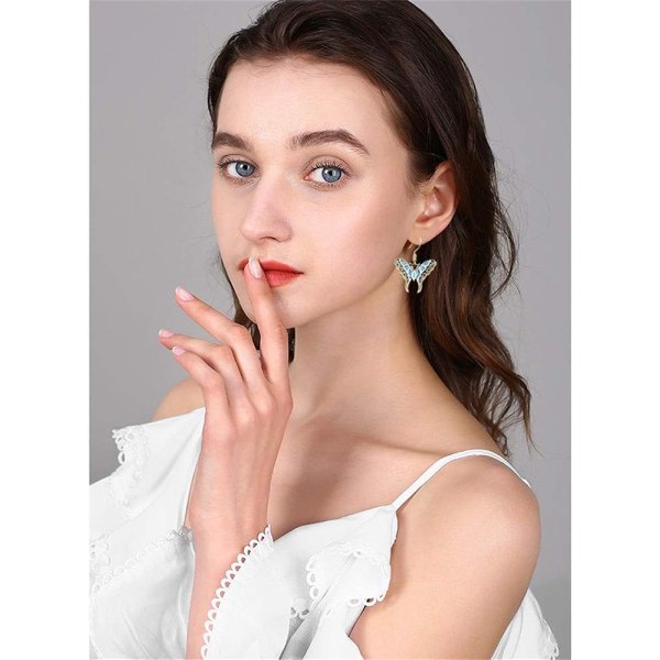 Heyone Boho Chic Emalj Silver Blå Monark Butterfly Drop örhängen Mode Unikt Statement Dangle örhängen för kvinnor Smycken Present
