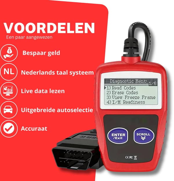 OBD2 - scanner - OBD - Bildiagnostik - Ryd fejl - Hollandsk sprog - Bilscanner