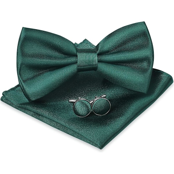 Herrfluga, Klassisk enfärgad fluga för män, Satin Tux-fluga, Justerbar formell fluga för fest, bröllop 3pcs-DARK GREEN
