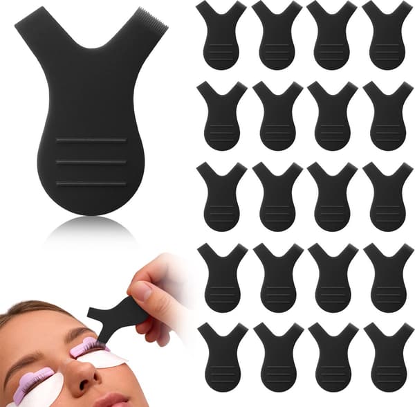 20-pakning Y-formet øyenvippeløftkamsett, vippeseparator og applikator i plast for vippeextensions, salonger, svart, 4,5 x 3,3 cm