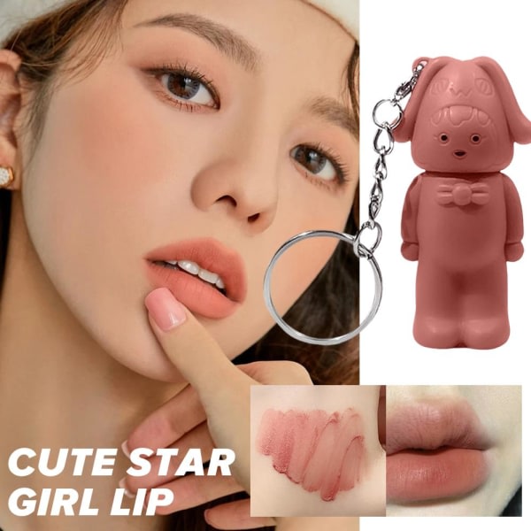 Cute Star Girl läppfärgning Nyckelring Lip Glaze Velvet Matte Velvet L 02 # Mjölkkaffe Kanel 3g