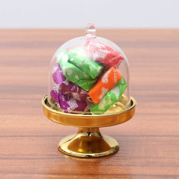 12st Mini Cake Stand Cupcake Display Tallrik med lock Födelsedag Bröllop Halloween Party Supplies (gyllene bas)