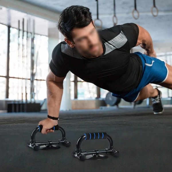 Push-up-kahvat liukuesteellä, vankat metalliset push-up-tangot, push-up-kahvat sininen