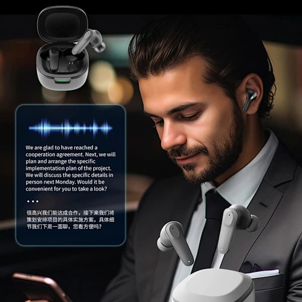 Bluetooth-hovedtelefoner AI Smart Multi-Language Oversættelse Oversætter - Grå
