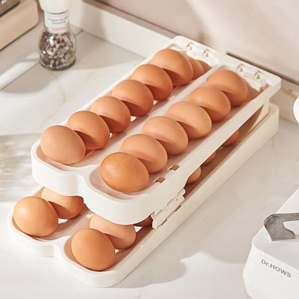 Eggstativ - Eggholder - Eggrull - Eggboks - 2 etasjer - Eggoppbevaring - Eggkurv - Eggorganisator - Automatisk rull...