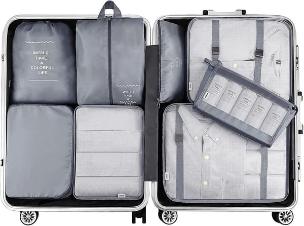 8-pack Organizer Set för Resväskor, Förvaringsväskor, Packningskuber, Resepåsar, Presenter Grey