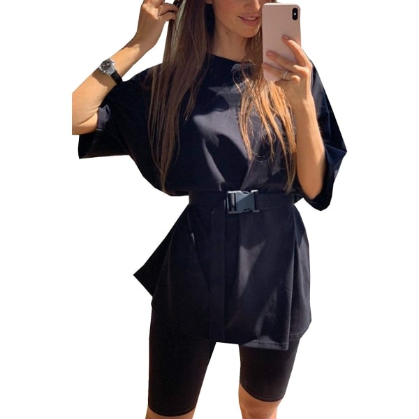 CDQ Glamaker Kvinnor 2-delade Outfit Sæt Casual Oversized T-shirt