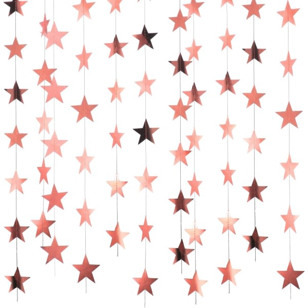 CDQ Glitter Star Garland Banner Dekoration, 130 fot Ljus Guld Stjärna Hängande Vimpel Bakgrund (Rose Guld)