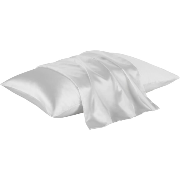 Silk Satin Örngott för hår - BPC Säng Örngott King Size Set med 2 för hår och hud, Satin Örngott 20x40 tum (Vit)