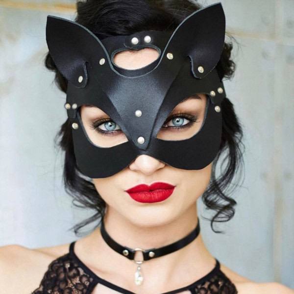 Sexig Kvinnor Mask Halva Ögon Räv Cosplay Ansikte Katt Faux Läder Mask Halloween Party zdq