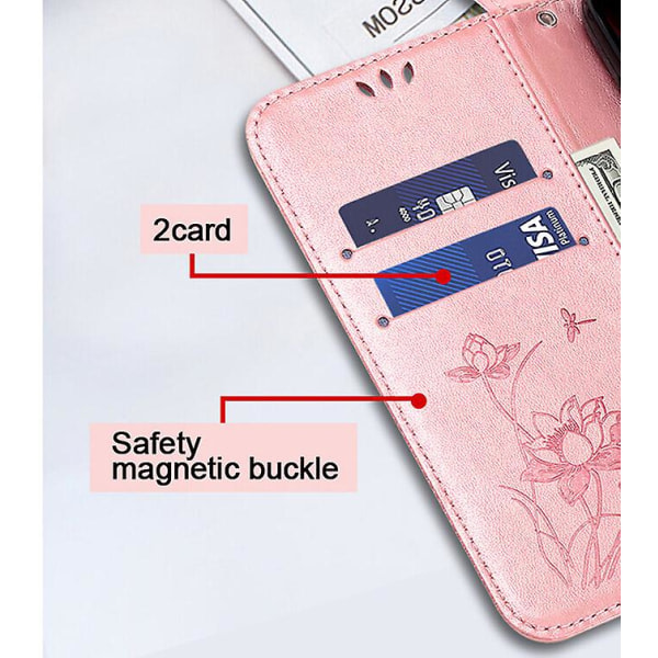 Veske til Iphone Se 2022/2020/ Iphone 8 Embossing Lotus Pu Läder Plånbok Flip Cover Coque Etui Pink