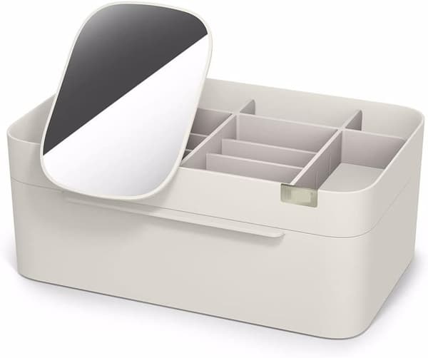 Makeup-organizer med skuffe - spejl - creme - muslingedesign