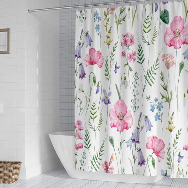 Duschdraperi - 90x180 cm - Akvarellblommor/tropiska blad - Polyester - Mögelresistent & vattentätt