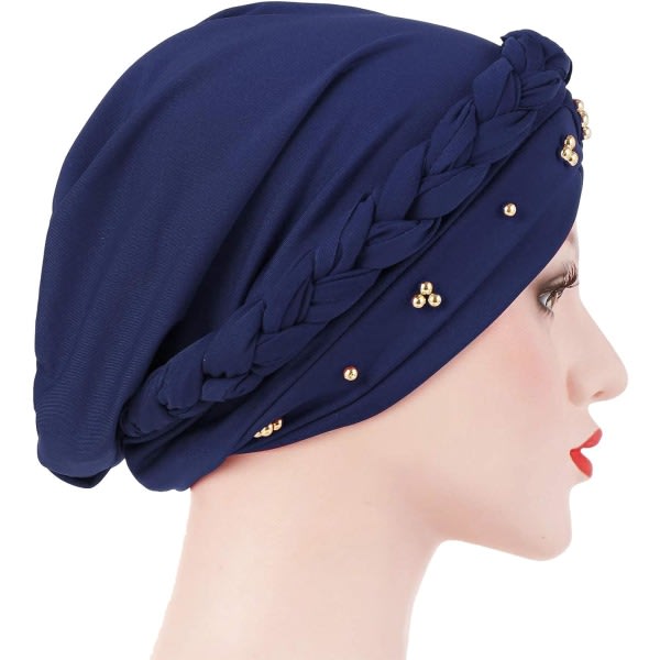 CDQ Elegant huvudduk för kvinnor Turban mössmössa muslimsk solskyddande kemo- cap som andas （marinblå） navy blue