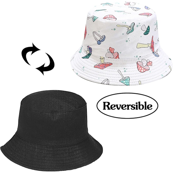 Söt bucket hat strand fiskarhattar för kvinnor, vändbar dubbelsidig användning Mushroom White