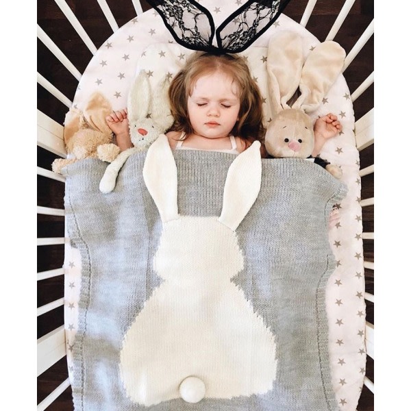 Baby filt tredimensionell kanin stickad filt lysgrå